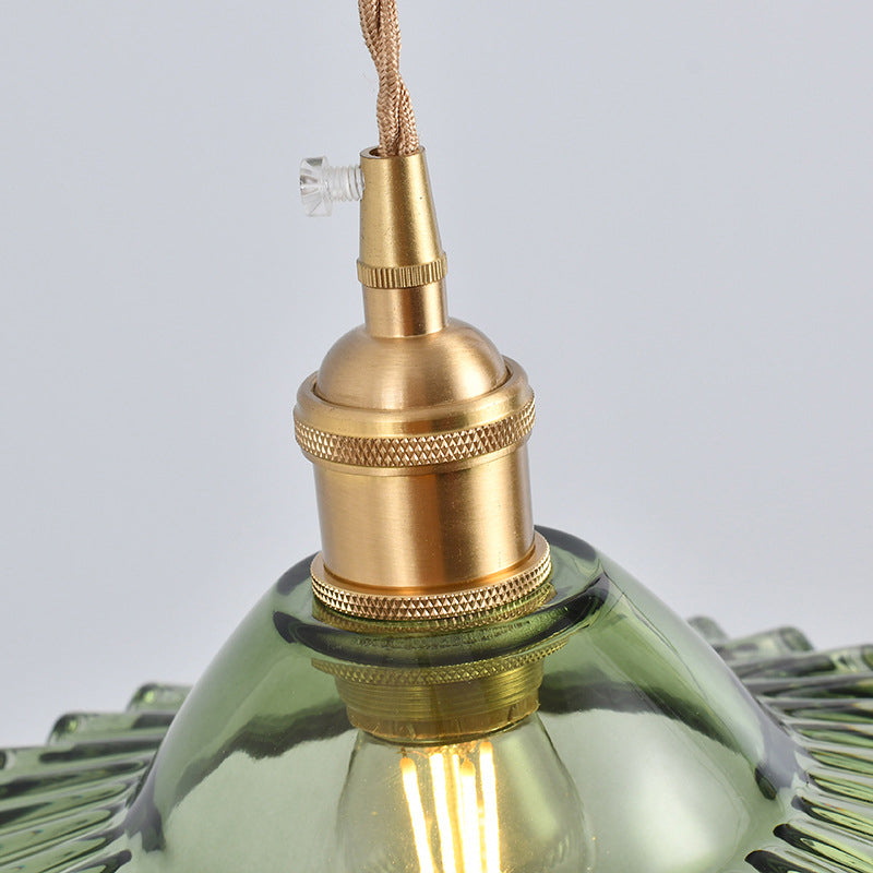 Vintage Industrial Scalloped Edge Pendant Light 1 Light Glass Hanging Light for Living Room