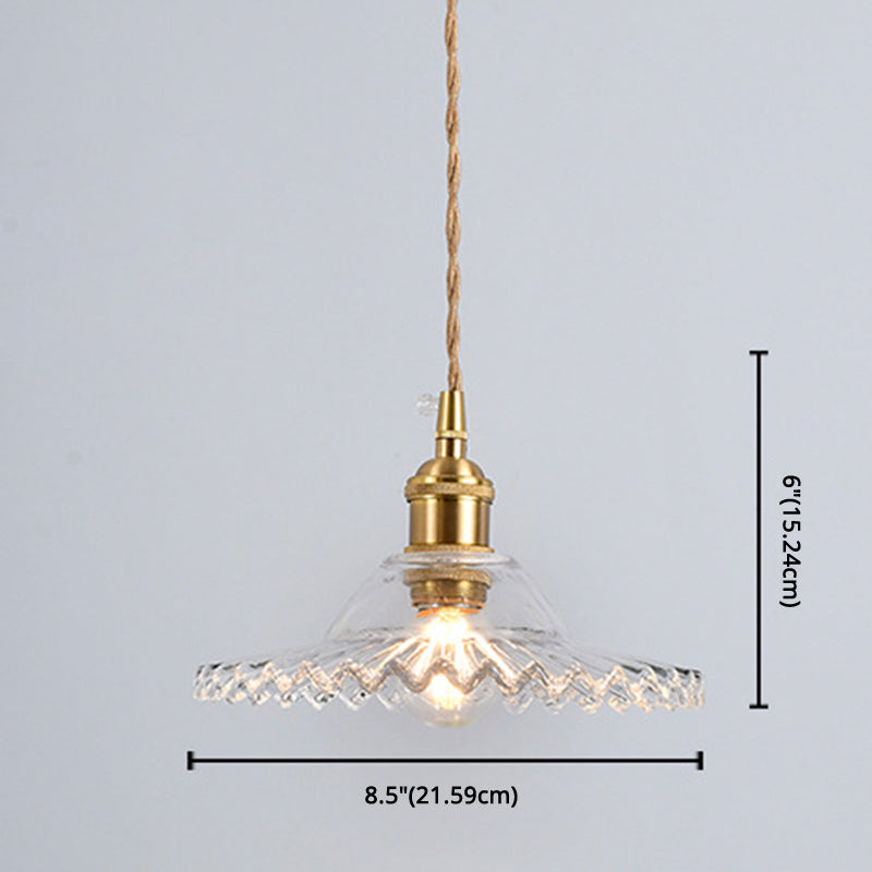 Vintage Industrial Scalloped Edge Pendant Light 1 Light Glass Hanging Light for Living Room