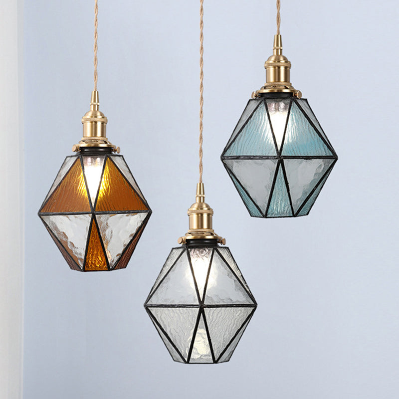 Icy Clear Glass Hanging Lamp Geometric 1 Light Tiffany-Style Pendant Light Fixture