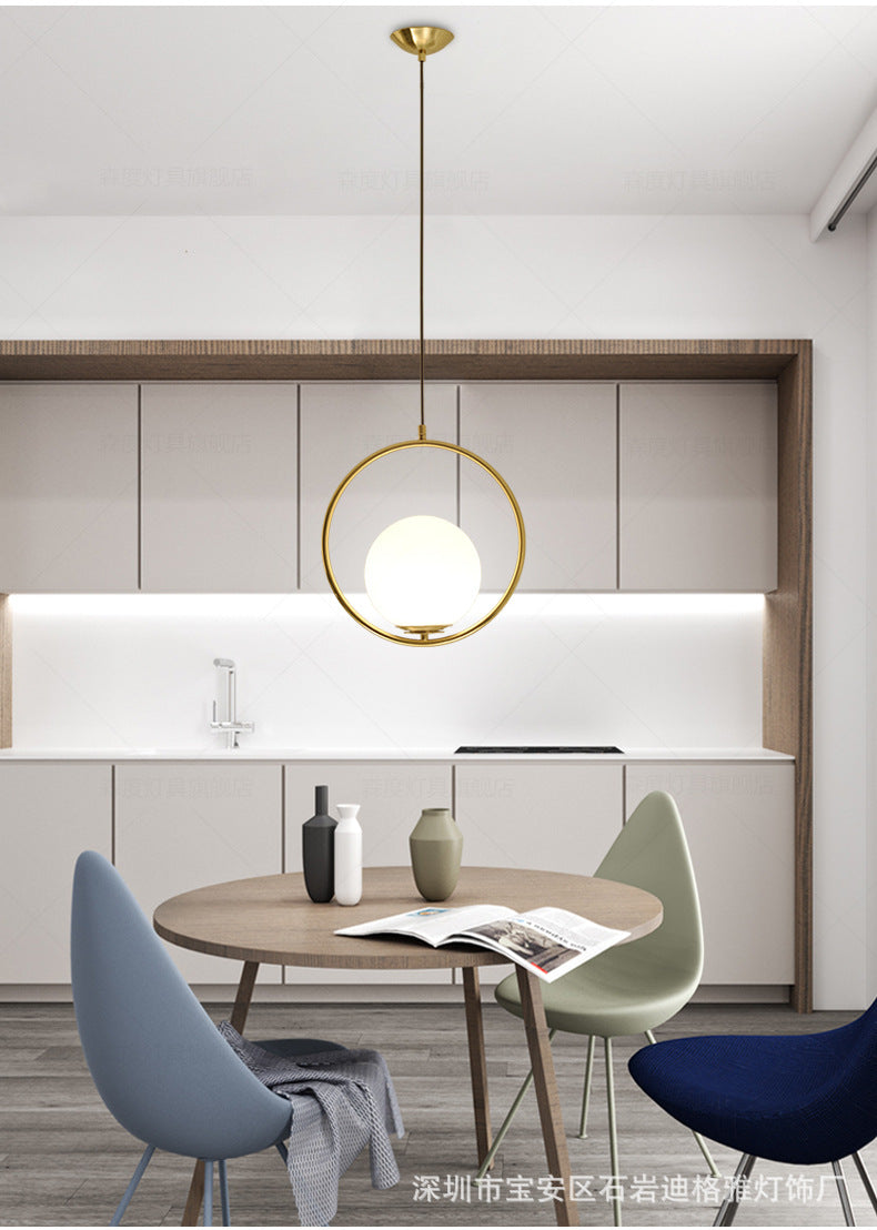 Mitte des Jahrhunderts Design Globe Hanging Lampe Weißglas Schatten Anhänger Licht mit Metallring
