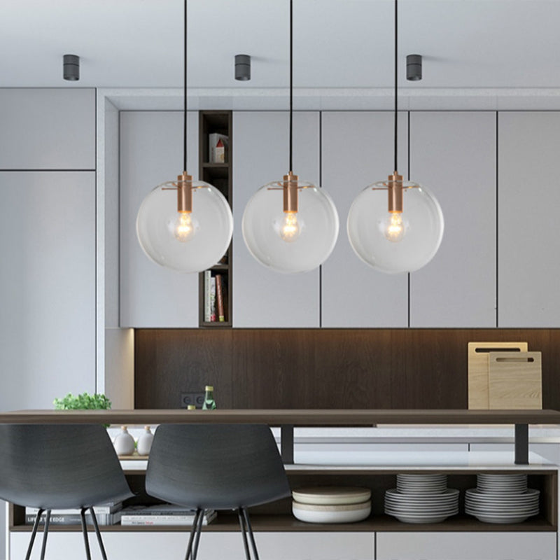 1 Light Spherical Pendant Light Modern Minimalist Clear Glass Dining Room Hanging Lamp