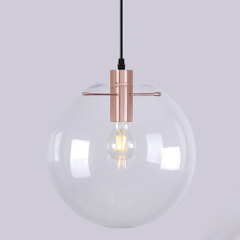 1 Light Spherical Pendant Light Modern Minimalist Clear Glass Dining Room Hanging Lamp