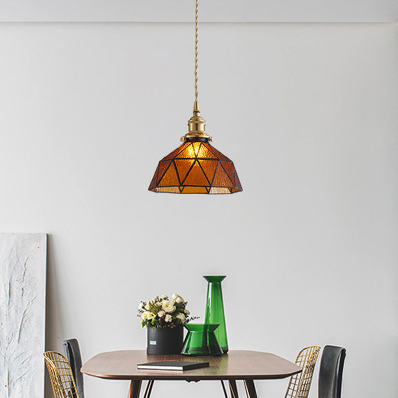 Icy Clear Glass Hanging Lamp Geometric Pattern Bowl Tiffany-Style Pendant Light Fixture