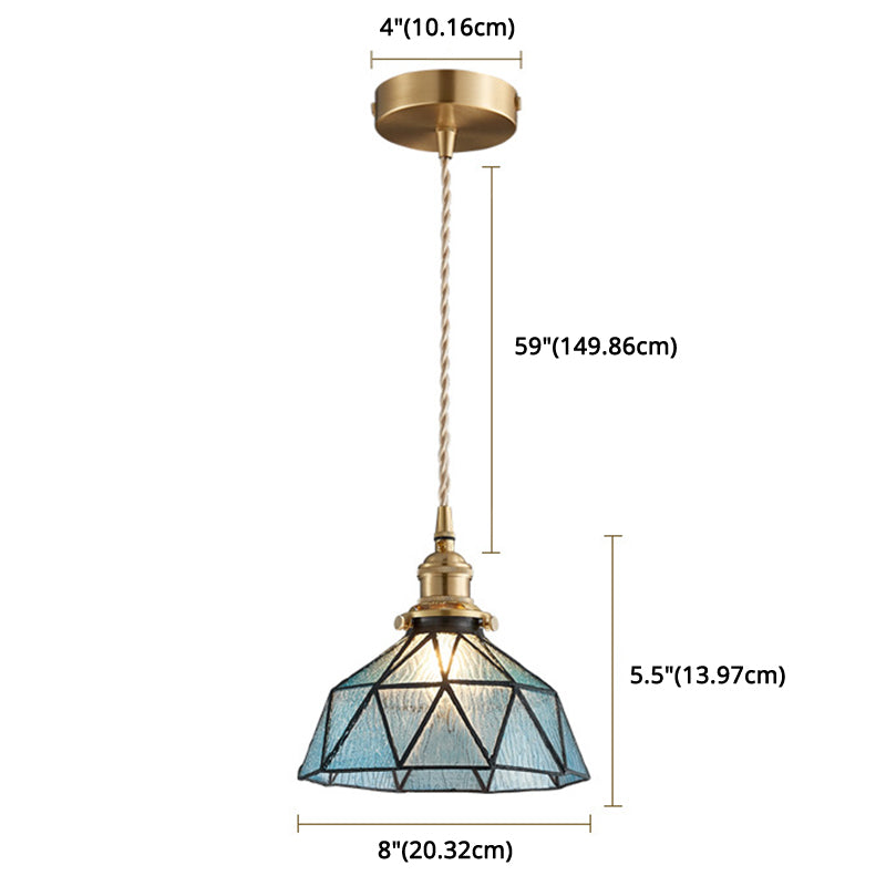 Icy Clear Glass Hanging Lamp Geometric Pattern Bowl Tiffany-Style Pendant Light Fixture