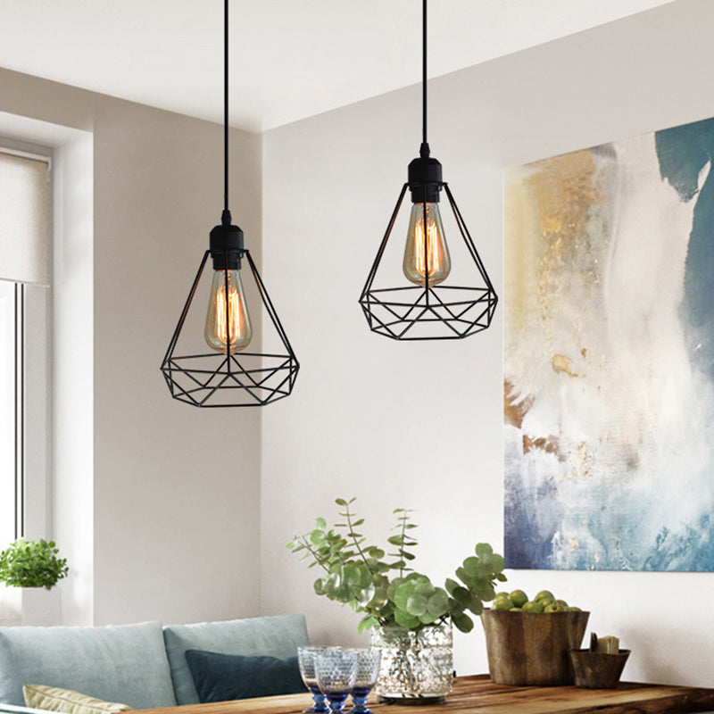 Diamond Iron Iron Cluster Accensione a sospensione Nordic Retro 1 Light Restaugh Hanging Lampada in nero
