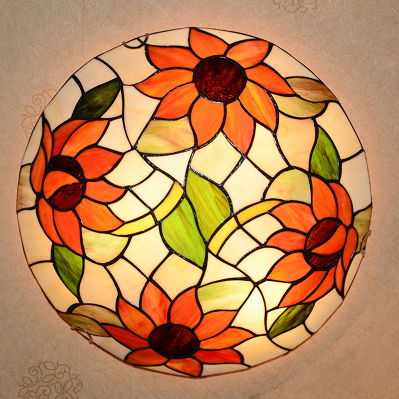 Sunflower Flush Mount Lighting Stained Glass Tiffany Flush Ceiling Light Fixtures