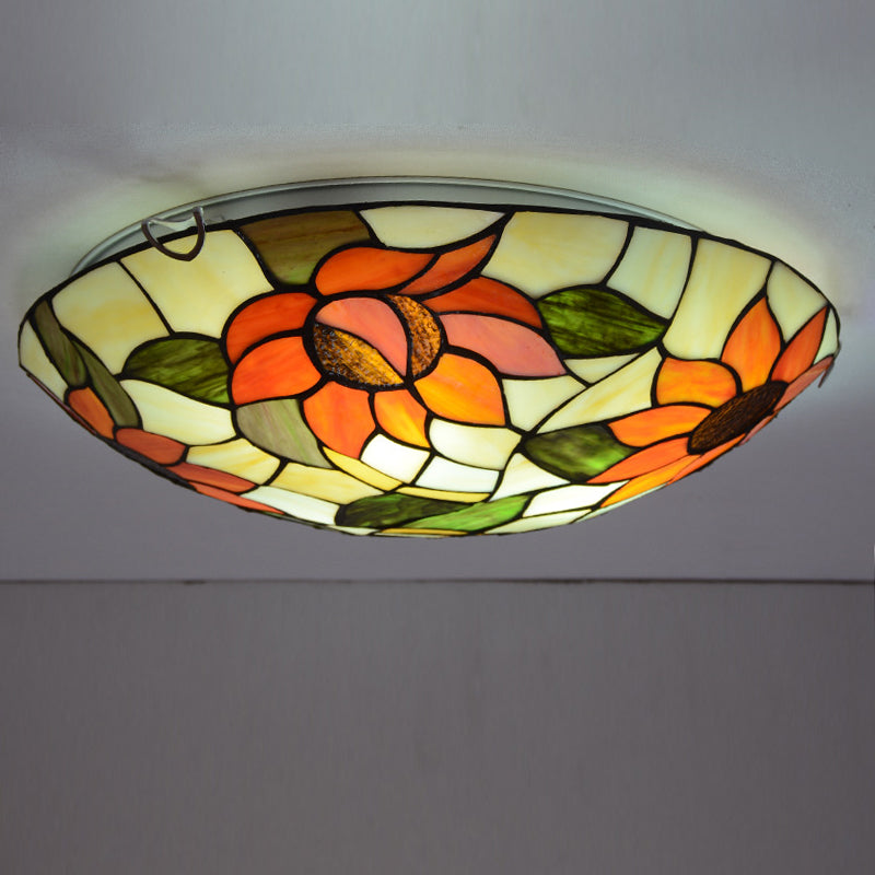 Sunflower Flush Mount Lighting Stained Glass Tiffany Flush Ceiling Light Fixtures