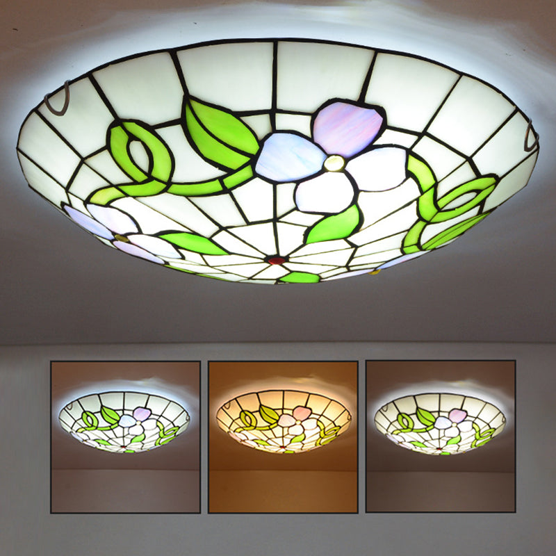 Flower Flush Mount Ceiling Light Stained Glass Tiffany-Style Flush Mount Ceiling Ligh