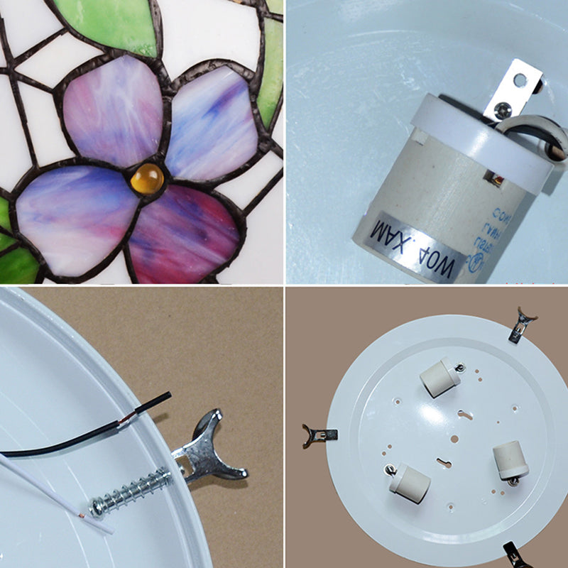 Flower Flush Mount Ceiling Light Stained Glass Tiffany-Style Flush Mount Ceiling Ligh