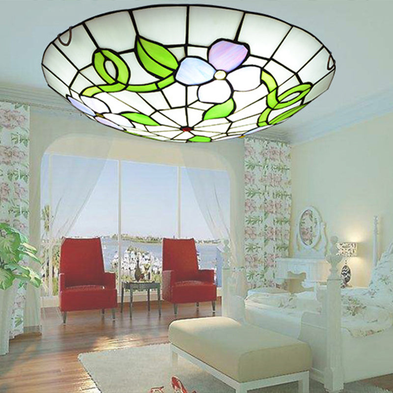 Flower Flush Mount Ceiling Light Stained Glass Tiffany-Style Flush Mount Ceiling Ligh