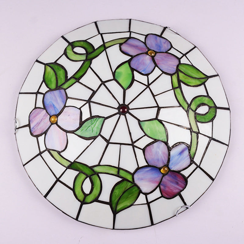 Flower Flush Mount Ceiling Light Stained Glass Tiffany-Style Flush Mount Ceiling Ligh