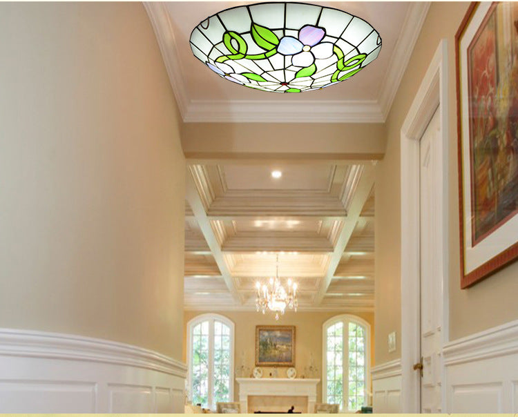 Flower Flush Mount Ceiling Light Stained Glass Tiffany-Style Flush Mount Ceiling Ligh