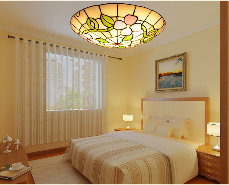Flower Flush Mount Ceiling Light Stained Glass Tiffany-Style Flush Mount Ceiling Ligh