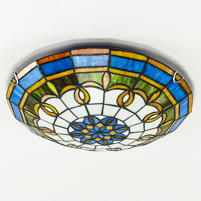 Bowl Flush Ceiling Lights 1 Light Stained Art Glass Mediterranean Flush-Mount Light Fixture