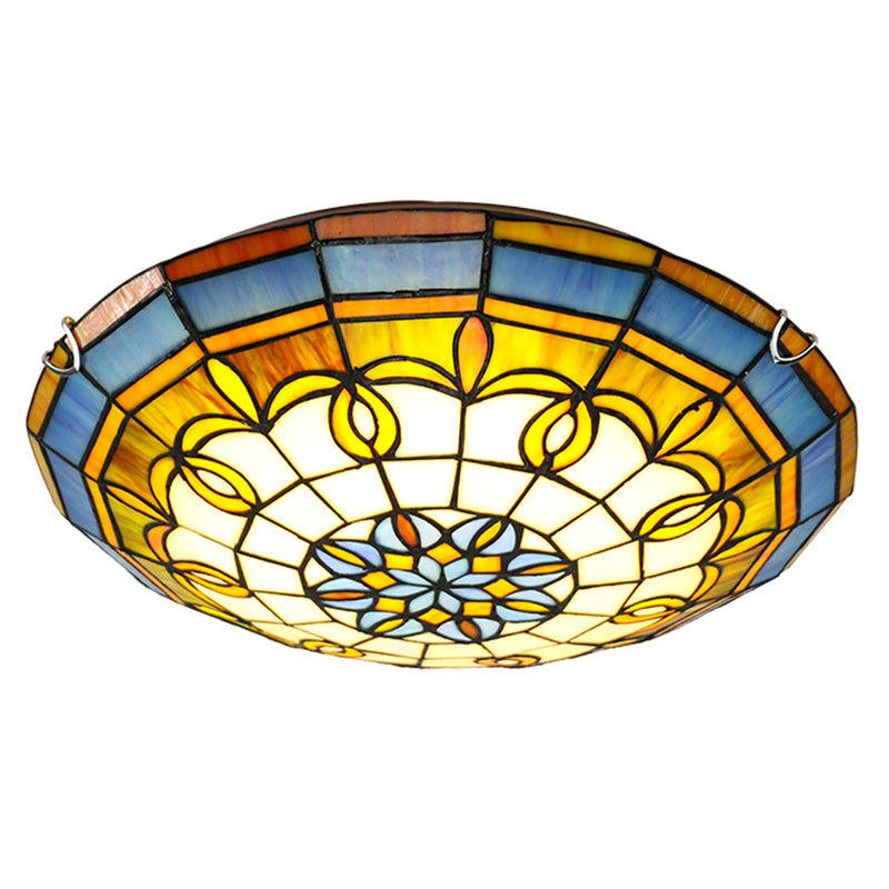 Bowl Flush Ceiling Lights 1 Light Stained Art Glass Mediterranean Flush-Mount Light Fixture