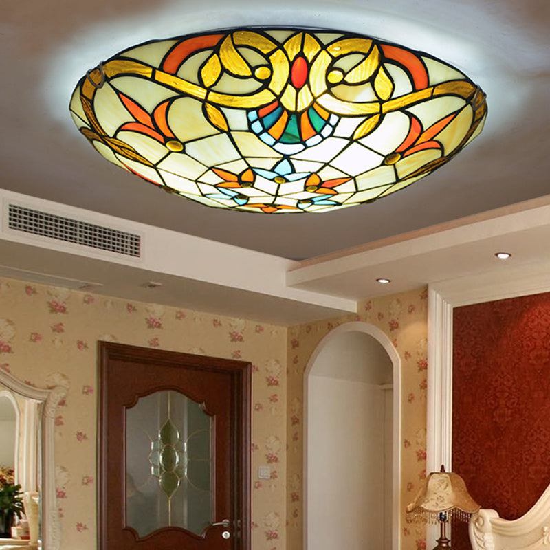Bowl Shape Flush Light Stained Glass Baroque Flush Mount Ceiling Light Fixtures