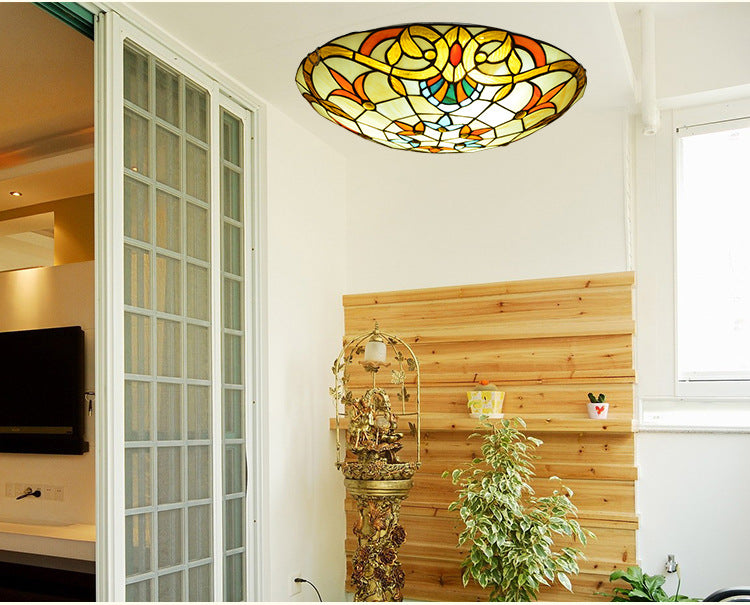 Bowl Shape Flush Light Stained Glass Baroque Flush Mount Ceiling Light Fixtures