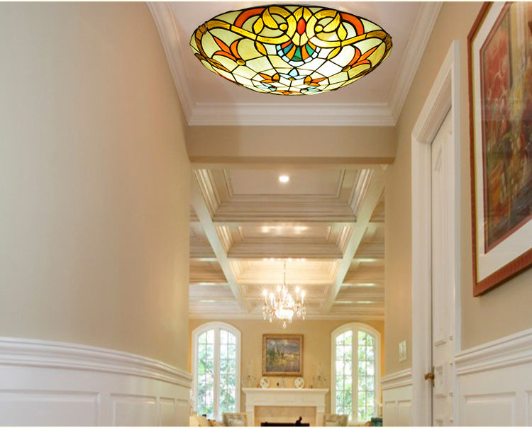 Bowl Shape Flush Light Stained Glass Baroque Flush Mount Ceiling Light Fixtures