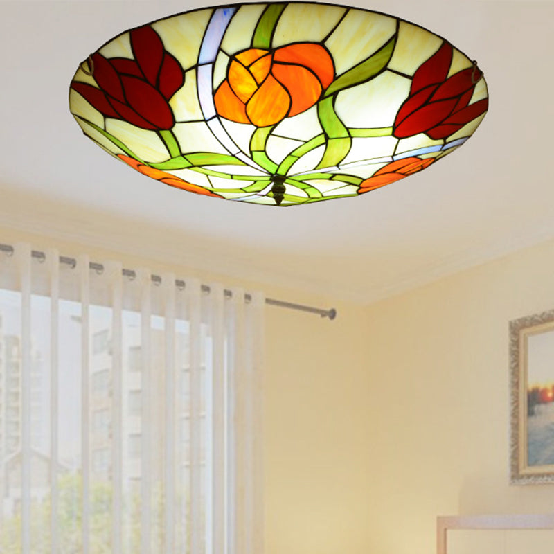 Flower Flush Mount Light Fixtures Multicolored Stained Glass Tiffany-Style Ceiling Lights Flush Mount