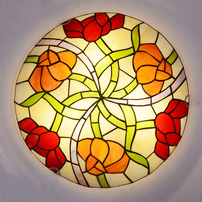Flower Flush Mount Light Fixtures Multicolored Stained Glass Tiffany-Style Ceiling Lights Flush Mount