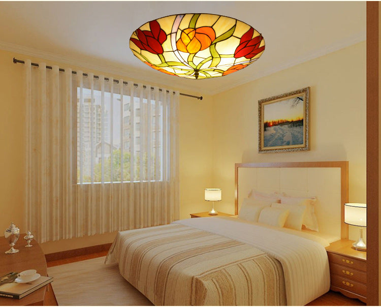 Flower Flush Mount Light Fixtures Multicolored Stained Glass Tiffany-Style Ceiling Lights Flush Mount