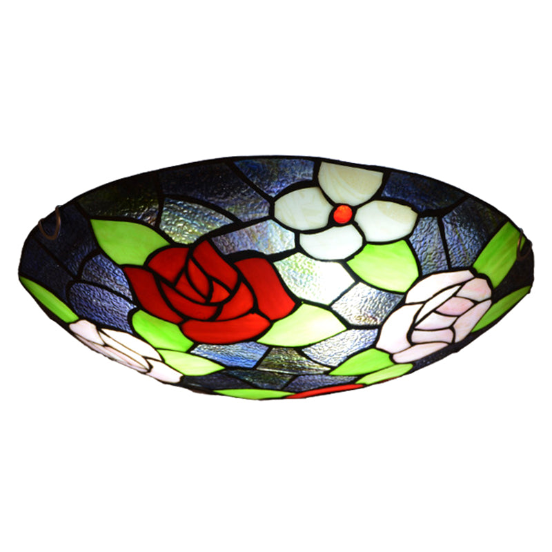 Floral Flush Light Fixtures Stained Glass Tiffany Flush Mount Ceiling Light Fixture