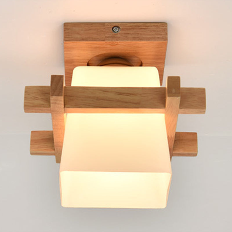 Trapezoid Semi Flush Chandelier Contemporary Frosted Glass Ceiling Mount Light Fixture for Hallway