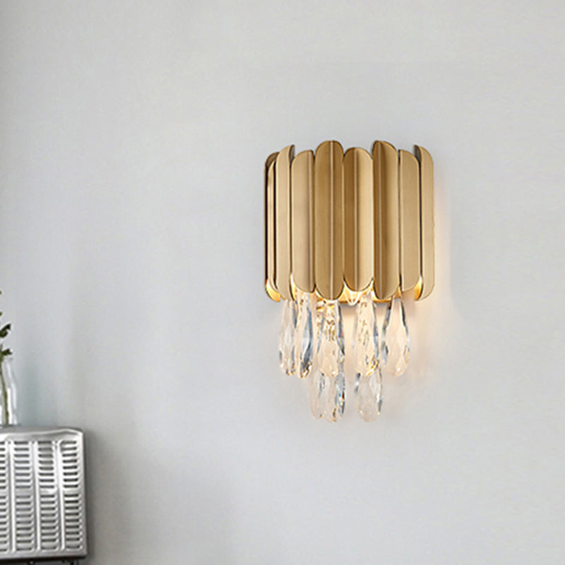 Illuminazione a monte rotonda con lampada a goccia in cristallo limpida 2 lampada a parete moderna in oro/fumo grigio