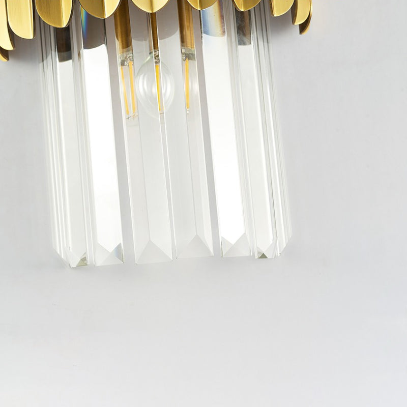 Modern Cylinder Wall Mount Lamp Clear Crystal 2 Heads Bedroom Wall Lighting Fixture in Gold