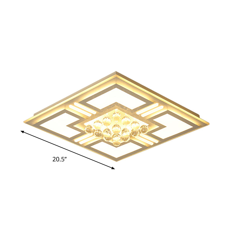 20.5"/35.5" Wide Crystal Square/Rectangle Flush Lamp Simple LED Ceiling Mounted Fixture in Warm/White Light