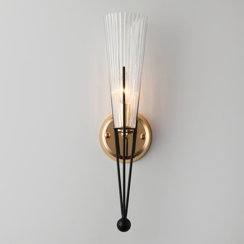 Black/Brass Torch Sconce Lighting 1 Light Modernism Metal and Clear Crystal Mini Wall Lamp