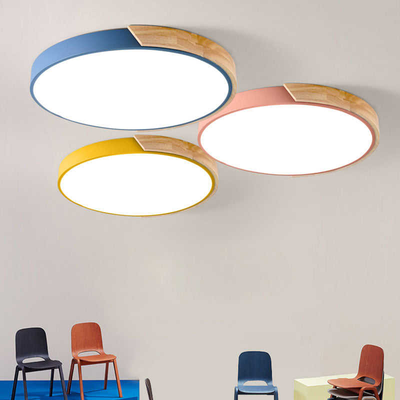 Rounded Flush Ceiling Lights 1 Light Wood Minimalism Flush-Mount Light Fixture