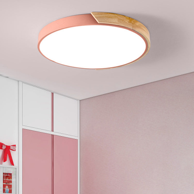 Rounded Flush Ceiling Lights 1 Light Wood Minimalism Flush-Mount Light Fixture