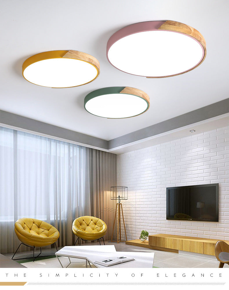 Rounded Flush Ceiling Lights 1 Light Wood Minimalism Flush-Mount Light Fixture