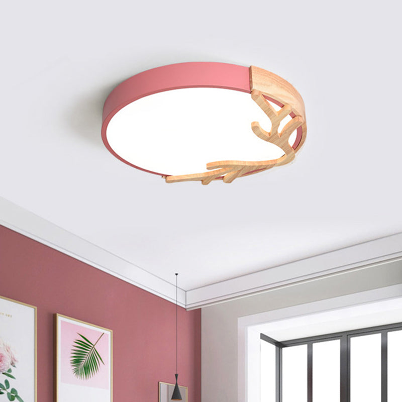 Round Flush Mount Light 1 Light Metal Nordic Flush Mount Spotlight with Antlers Decoration