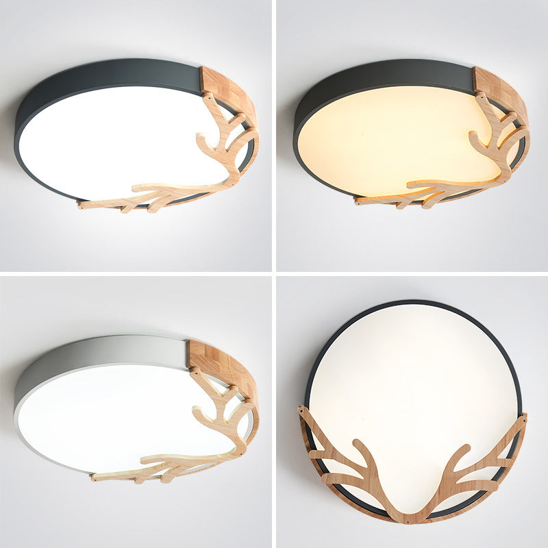 Round Flush Mount Light 1 Light Metal Nordic Flush Mount Spotlight with Antlers Decoration