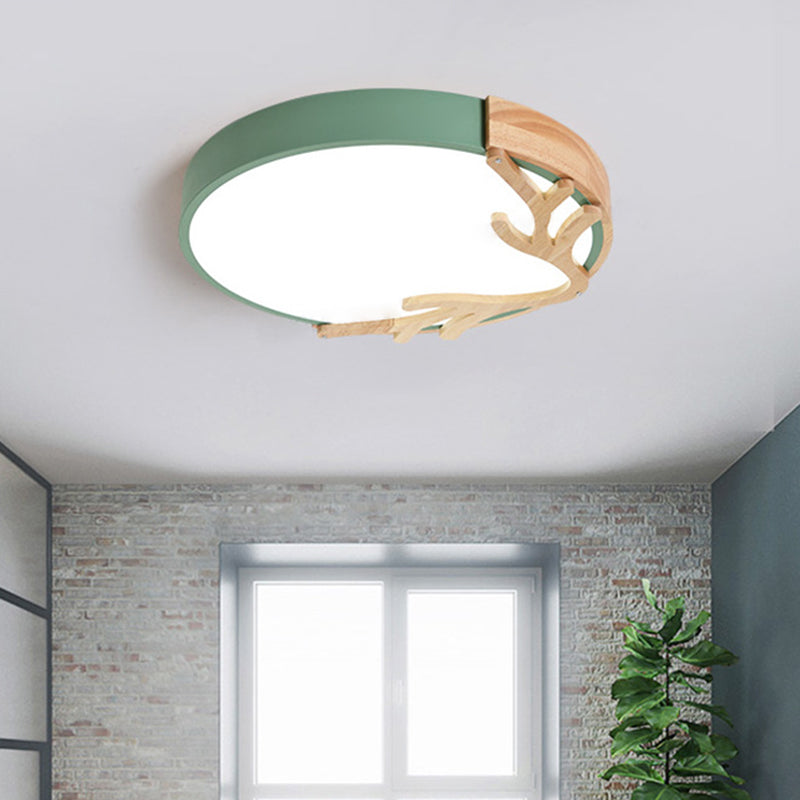 Round Flush Mount Light 1 Light Metal Nordic Flush Mount Spotlight with Antlers Decoration