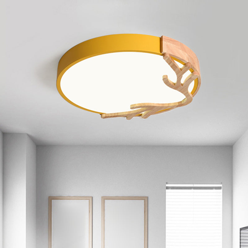 Round Flush Mount Light 1 Light Metal Nordic Flush Mount Spotlight with Antlers Decoration