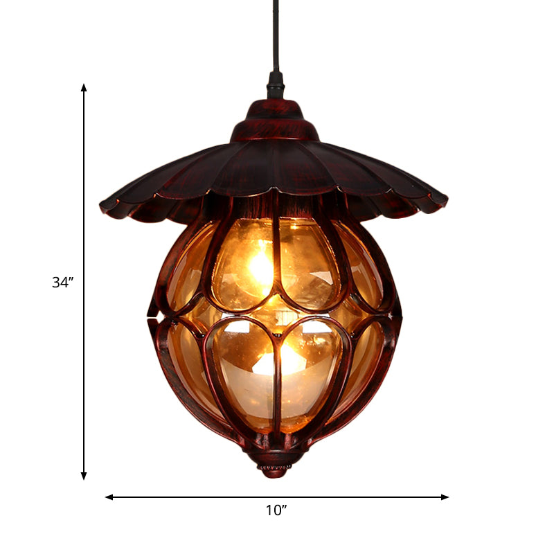 Industrial Global/Ring Hanging Light Cognac Glass Shade Kitchen Pendant Lighting in Copper with 23.5" Adjustable Chain