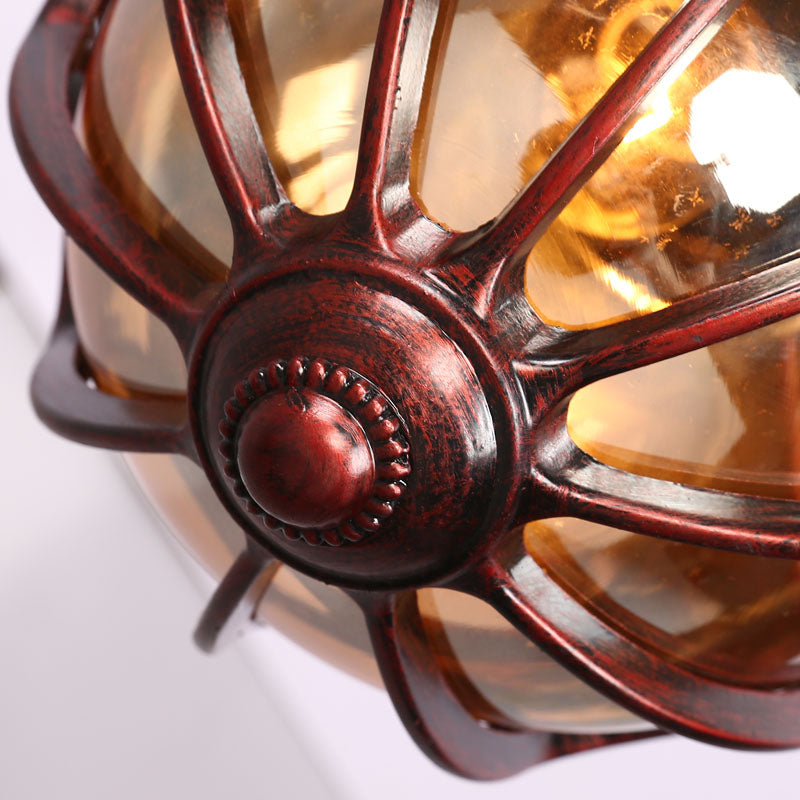 Industrial Global/Ring Hanging Light Cognac Glass Shade Kitchen Pendant Lighting in Copper with 23.5" Adjustable Chain