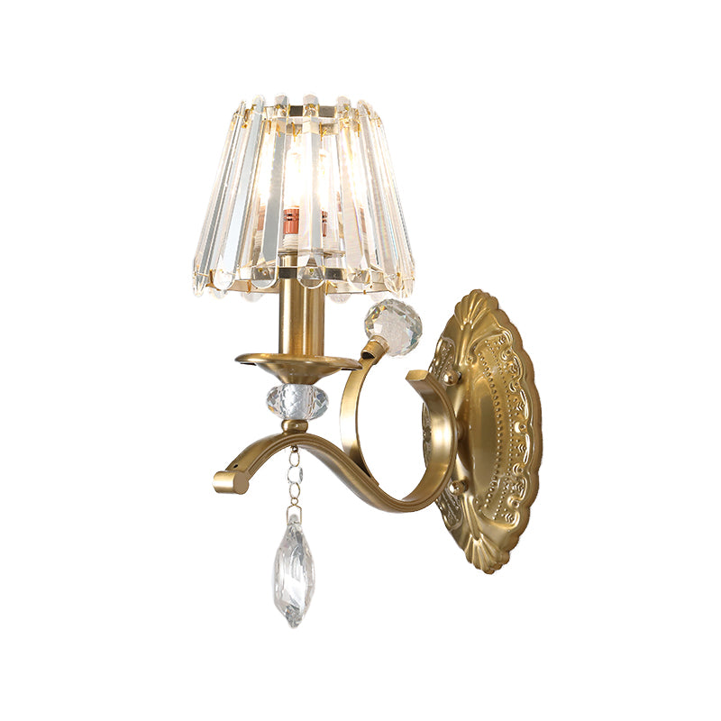 1/2 Heads Cone Wall Sconce Light Traditional Vintage Wall Lighting in Brass for Living Room