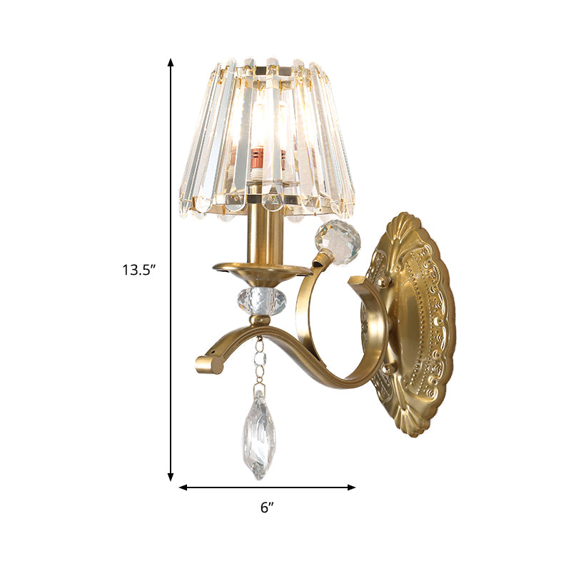 1/2 Heads Cone Wall Sconce Light Traditional Vintage Wall Lighting in Brass for Living Room