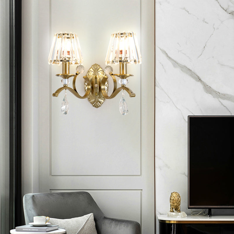 1/2 Heads Cone Wall Sconce Light Traditional Vintage Wall Lighting in Brass for Living Room