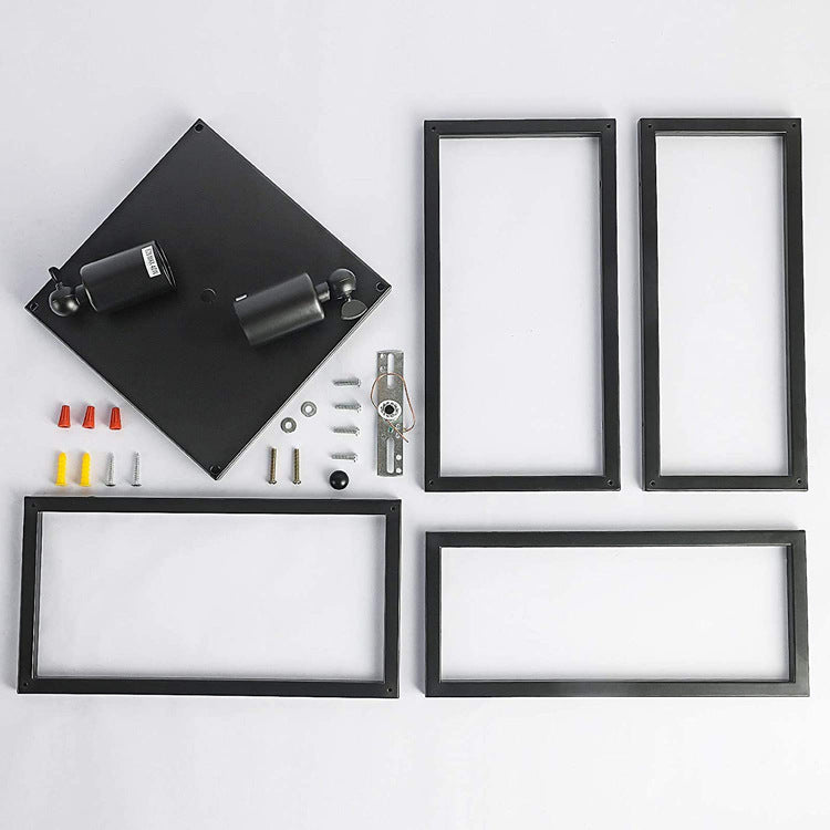 Lámpara de techo industrial retro de hierro forjado con pantalla de marco de hierro en negro