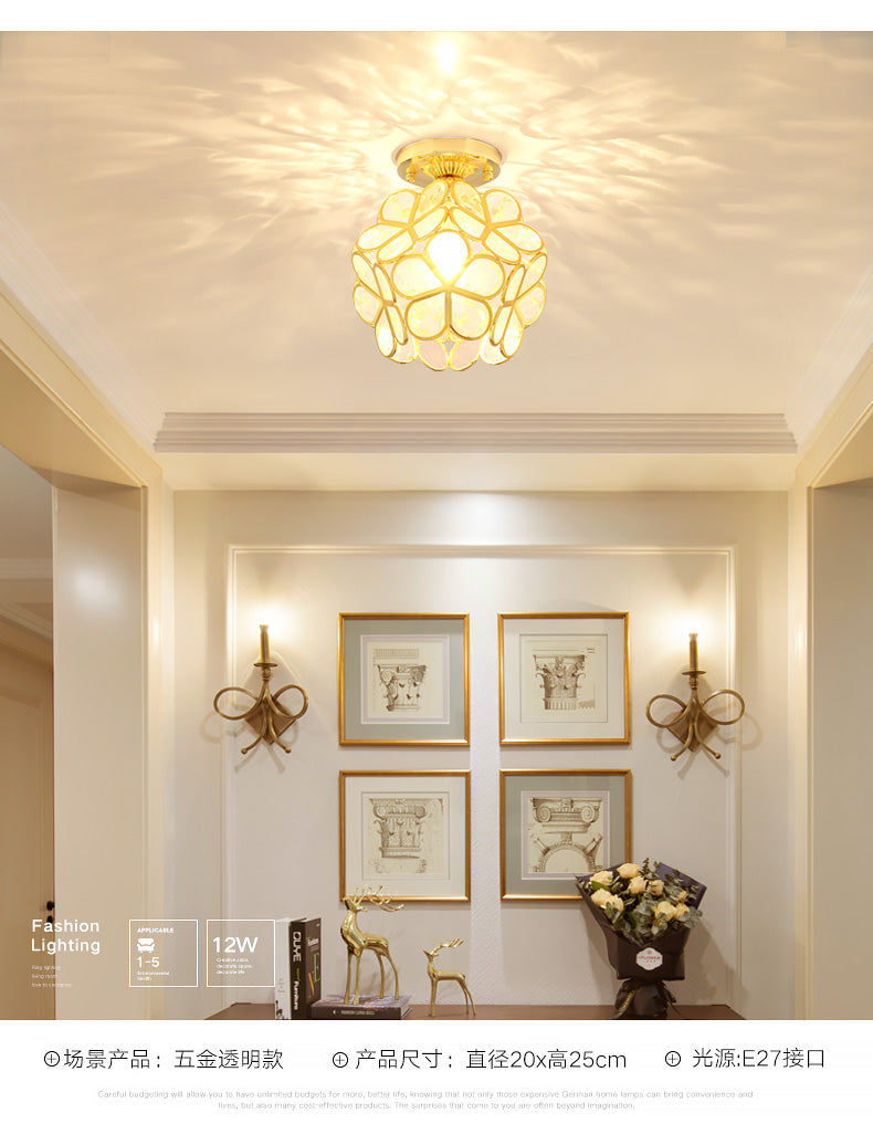 Petal Shape Polyhedron Ceiling Light Antique Colonial Style Flush-mount Lamp in Gold