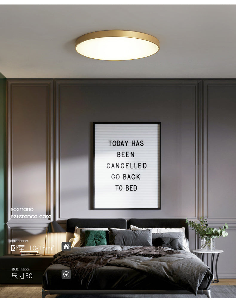 Simplicity Round Shape LED Ceiling Lamp Modern Bedroom Corridor Lighting Fixture Light with Gold Baking Paint Bezel