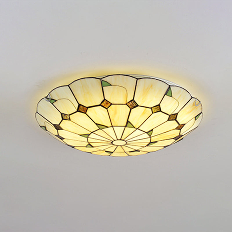 Lámpara de techo Tiffany con patrón de hojas, lámpara LED de montaje empotrado con pantalla de vitral Retro para dormitorio y sala de estar