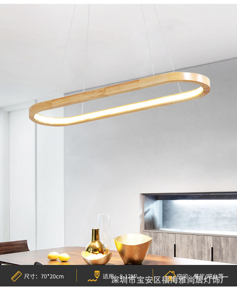 Modern Minimalist Oval Island Light LED Wooden Strip Restaurant Pendant Lighting