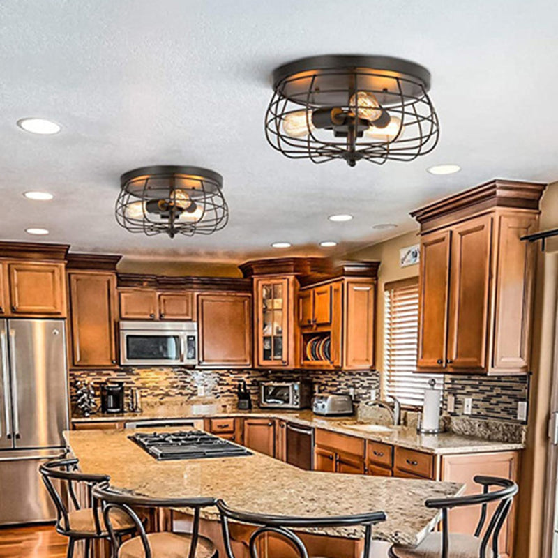 Iluminación de montaje de tambor de tambor de montaje de luz de techo simple de metal de estilo industrial para Hallway