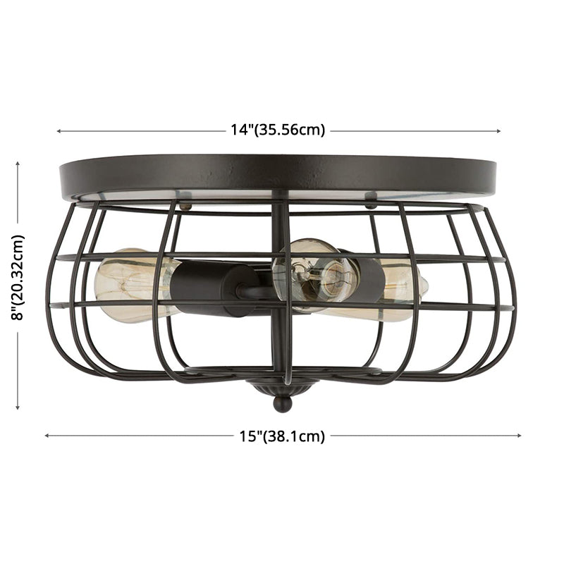 Cage Drum Flush Mount Lighting Retro Simple Industrial Style Metal Ceiling Light Fixture for Hallway